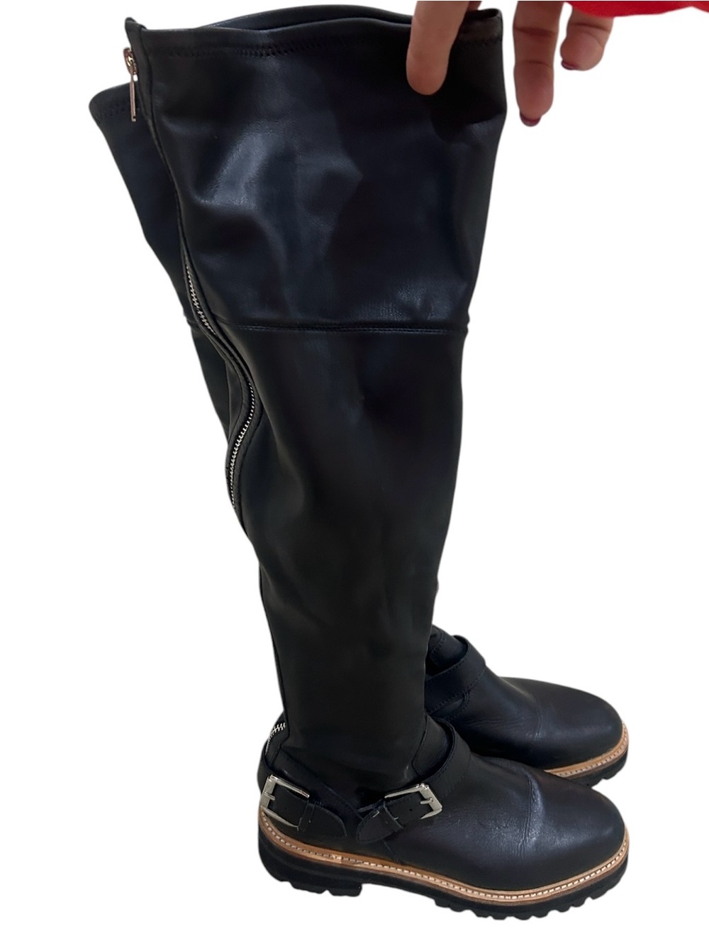 Marc Fisher Black Over-the-Knee Leather Boots with Buckle and Side & back Zip 8